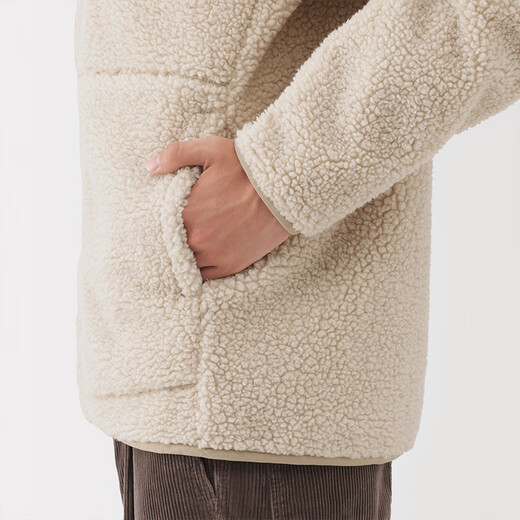 MUJI Men's Long Wool Fleece Jacket Men's Coat 25th Autumn and Winter New Arrival Polar Fleece Men's AB1PBA5A Light Yellow L (175/100A)