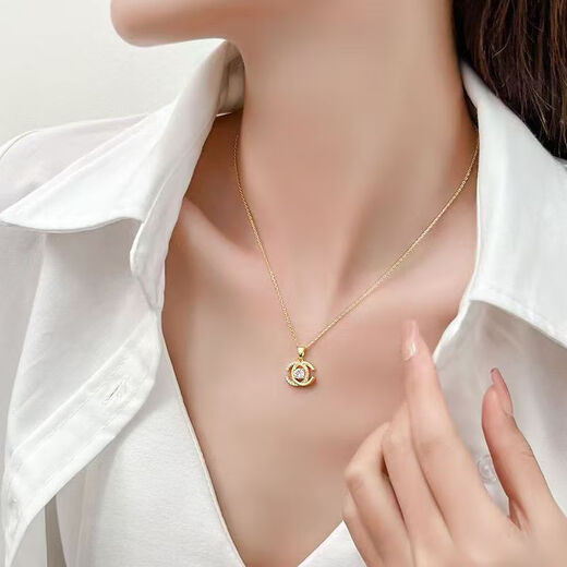 Fat Donglai same style 18k gold necklace yellow l gold color smart double c necklace for women 2025 new 18k color gold C main style double c smart diamond necklace