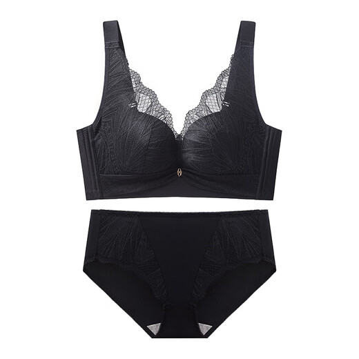 Tingmei (GRACWELL) lace underwear for women with small breasts, push-up, adjustable top support, anti-sagging, secondary breast reduction, no wires, sexy bra set, black set 75A 34B