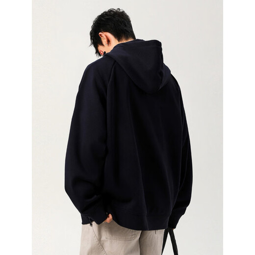 OEMG shark mouth zipper design hoodie sweatshirt men's autumn trendy brand pullover top loose jacket navy blue XL recommended 110-130Jin Jin equals 0.5 kg