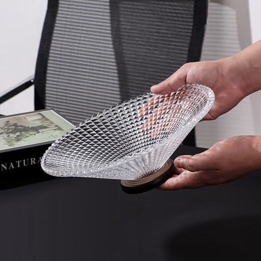 Baijie glass transparent corrugated wood bottom fruit tray home living room light luxury candy nut snacks dried fruit storage tray