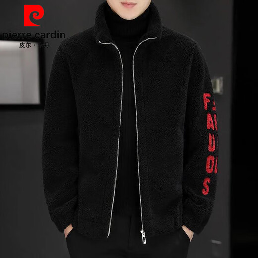 Pierre Cardin 2026 men's autumn and winter new imitation sherpa jacket men's stand collar trendy velvet thickened men's winter jacket GG09# gray single layer L 116-130Jin Jin equals 0.5 kg