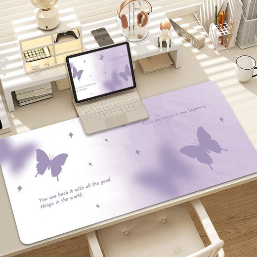 Ye Yu purple butterfly flower mouse pad super large high-value girl wrist guard computer office writing mat table pad RK-3893丨Purple thickened lock edge 57 cm * 33 cm 2MM