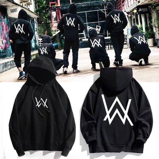 Ji Mi Alan Walker alanwalker three-piece set Jiahao same style DJ trendy autumn and winter hooded men's handsome sweatshirt winter Jiahao same style sweatshirt - black plus velvet M 80-100Jin Jin equals 0.5 kg
