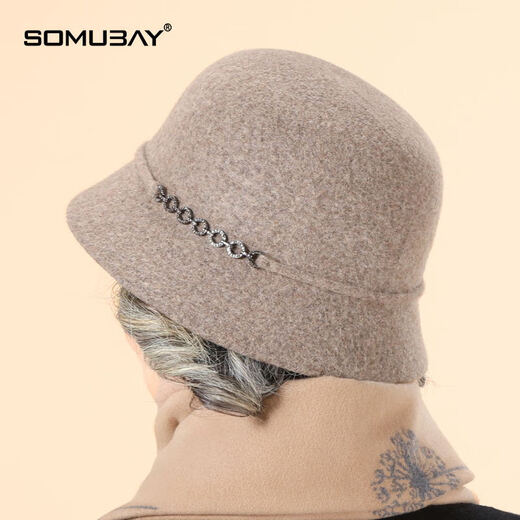 SOMUBAY (SOMUBAY) middle-aged and elderly women's new style wool hat mom hat autumn and winter thickened warm temperament fisherman hat camel one size (56-58cm)