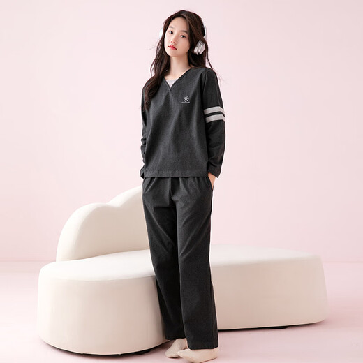 Fenton Pajamas Couple Anti-static German Velvet 2025 Autumn New Double-sided Velvet Sports Style Fake Two-piece Outerwear Home Clothes Set Carbon Gray-Women's M