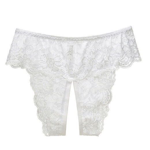 Large size sex open-ended women's no-wear and take-off underwear, crotch fully transparent lace mesh seamless thong white XL suitable for weight 90120Jin Jin is equal to 0.5 kg