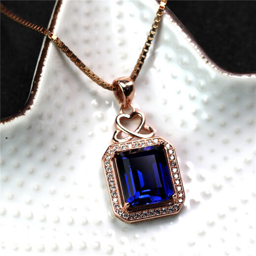 Yongsi rectangular tanzanite sapphire pendant necklace for women blue tanzanite pendant set with diamond silver jewelry rose gold (main stone 10X12mm) without chain