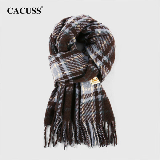 CACUSS Scarf Women's Autumn and Winter Warm Scarf Outdoor Cold-proof Shawl Women's Tassel Design Birthday Gift Blue Brown Check