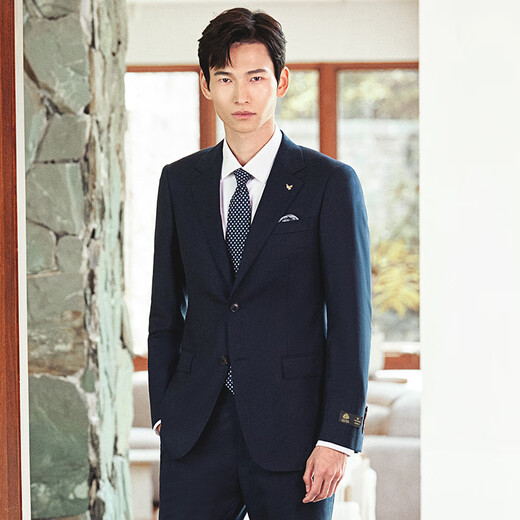 Anniversary Bird Suit Men's Golden Fleece Autumn Men's Business Formal Commuting Solid Color Suit and Pants Suit Navy Twill Serge 48 A(175/96) /Please note waist or trousers