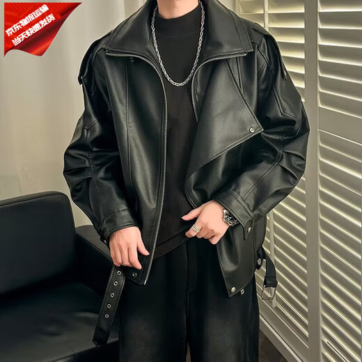 Leather jacket men's European and American style handsome lapel street trend motorcycle wear Korean PU leather jacket top clothes coffee color high-end quality 3XL