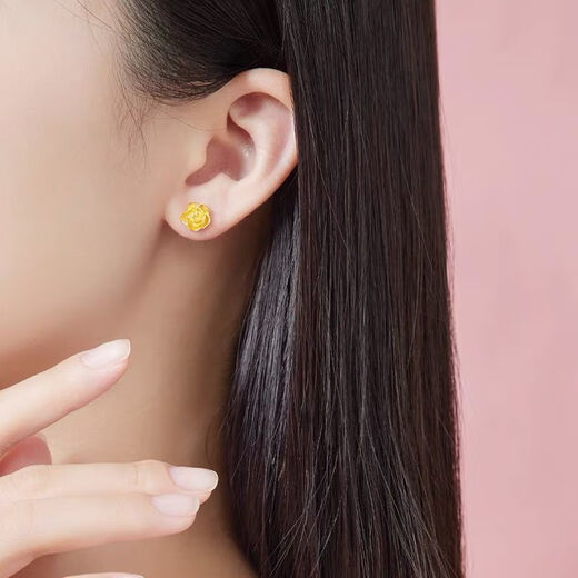 UHFQ old phoenix earrings, sweet curved hook earrings, rose flower versatile earrings for mother, national beauty, heavenly fragrance, charming - rose gold 8.88g, limited quantity, Lukfook Jewelry Direct Sales