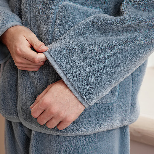 American Standard Winter Couple Pajamas Flannel Set Women's Coral Fleece Men's Home Clothes Plus Velvet to Keep Warmth Air Blue 2XL