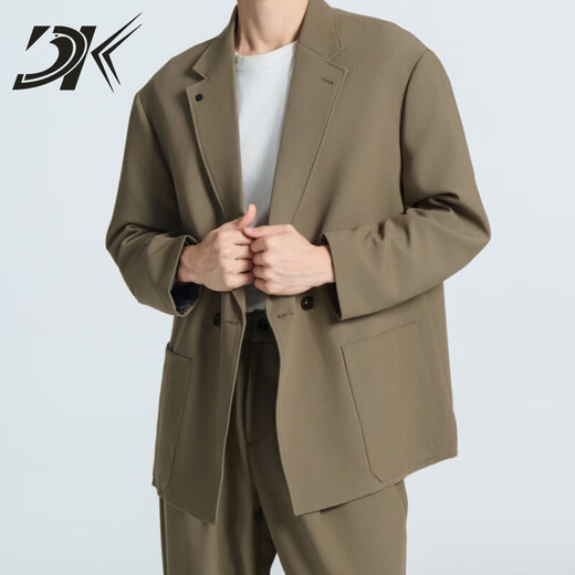 DK brand men's suit suit men's spring and autumn new commuter double-breasted loose casual business suit jacket trendy black suit + trousers two-piece set M 115-130Jin Jin equals 0.5 kg