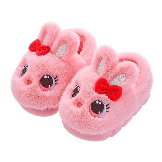 Children's cotton shoes winter 2025 girls cute cartoon princess warm furry shoes home indoor baby cotton slippers pink-heel 14.5-22/23 inner length 14.5CM about 1-2 years old