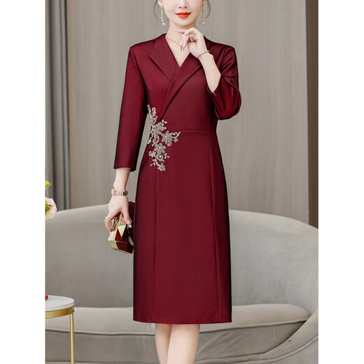 Fuling National Day Mother's Wedding Dress, Mother-in-law's Wedding Cheongsam Dress, Women's High-end Temperament, Noble Wedding Banquet, Wine Red 2XL