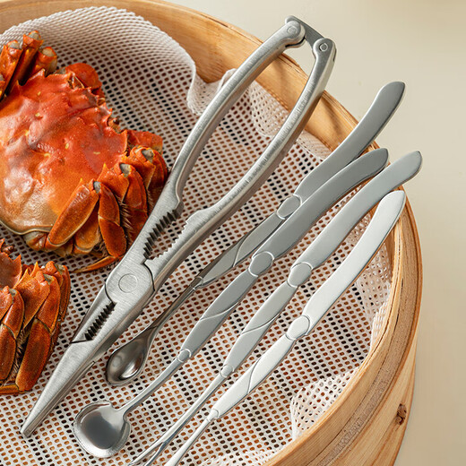 Man Gong high-end quality crab eight-piece 304 stainless steel crab-eating tool set in a gift box, eight-piece crab claws and crab-eating tools 304 steel & 304 steel pliers-gift box