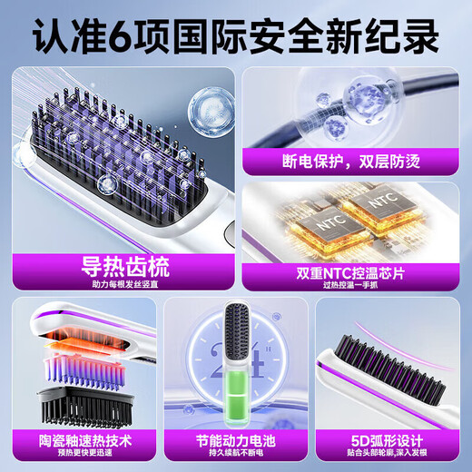 Bangyue German high-end hair straightening comb with negative ions that does not damage hair, wireless portable anti-static straight curling dual-purpose fluffy splint for men and women, fluffy high-top styling splint, candy powder, 900 million negative ions, does not damage hair, birthday gift for girlfriend, girlfriend, wife