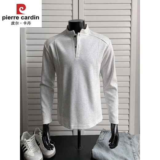 Pierre Cardin brand American Polo Henry shirt men's long-sleeved T-shirt spring and autumn trend cleanfit inner casual men's clothing base black upgraded model M 95 to 115 Jin Jin equals 0.5 kg can be worn