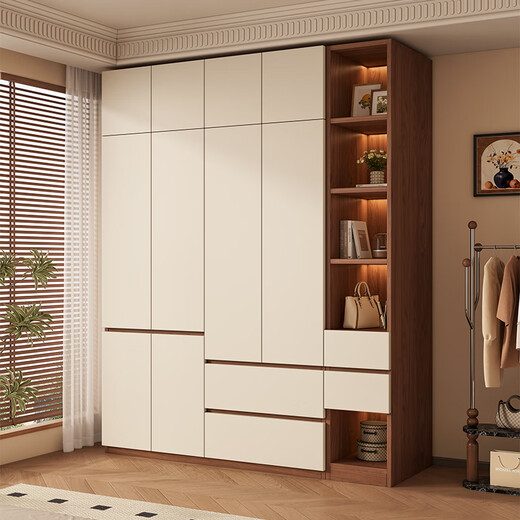 Juyao package installation solid wood 60mm deep wardrobe light luxury bedroom customized segmented large storage cabinet four doors 1.8m main cabinet + top cabinet