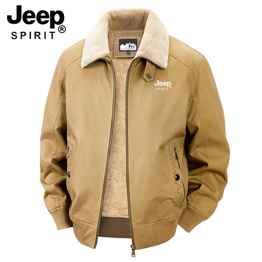 JEEP SPIRIT Jeep Men's Shearling Jacket 2025 Autumn and Winter New Multi-Pocket Plus Velvet Warm Work Jacket Brown M (Recommended 105-119 Jin Jin equals 0.5 kg)