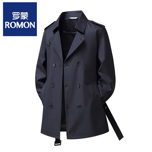 ROMON double-breasted windbreaker men's mid-length 2025 autumn new business coat British fashion lapel coat trend khaki M recommended 100-115Jin Jin equals 0.5 kg