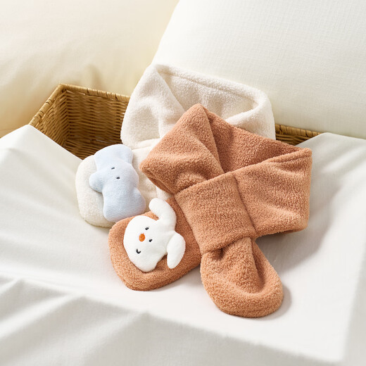 Tongtai baby scarf autumn and winter children's double-sided velvet windproof neck scarf for boys and girls when going out, cute and warm neck cover, orange 10x70cm