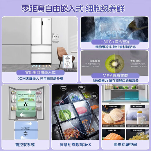 Casarte rough stone 550L Xingyue zero-embedded French multi-door large-capacity dual-system ultra-thin first-level energy efficiency state-subsidized refrigerator BCD-550WGCFDM4WKU1