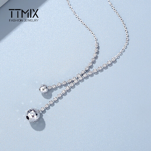 TTMIX flash o chain platinum necklace pt950 platinum clavicle chain o chain tassel bead platinum necklace 4.5-4.7g 40+3+3cm