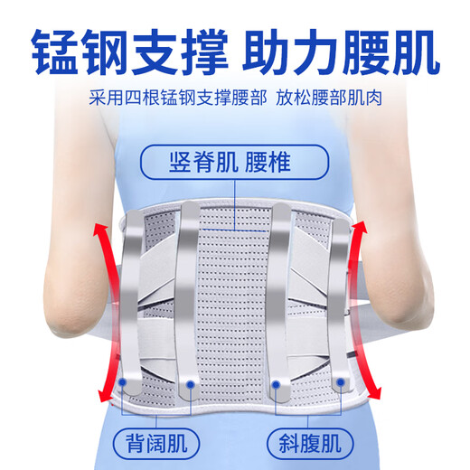 Bamail waist support belt for lumbar disc herniation, lumbar vertebra and lumbar muscle strain, lumbar support for long periods of sitting, breathable waist support belt for men and women, L size 110-170 Jin equals 0.5 kg, 4 steel plate support + waist warmer gasket + heat storage gasket