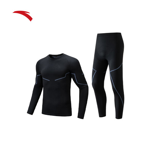 ANTA Ski Quick-Drying Sports Suit 25 Years Winter Outdoor Tight Thermal Underwear Training Basic Black/Light Blue-2 L (Male 175)