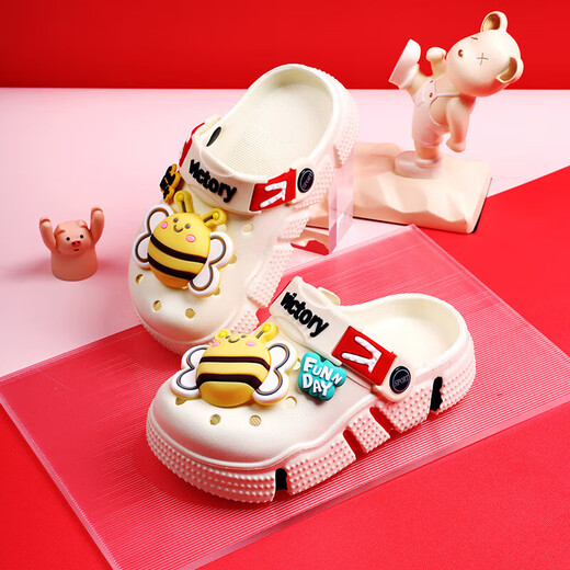Children's Crocs Boys Cute Cartoon Lightweight Breathable Baotou Sandals Indoor and Outdoor Two-Wear Non-Slip Beach Shoes 812-5-06 White 32 195mm