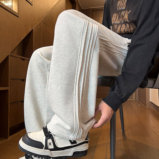 Jeanswest sweatpants men's autumn straight loose sports wide-leg casual pants 2025 new youth long pants high-grade gray XL 130-150Jin Jin equals 0.5 kg