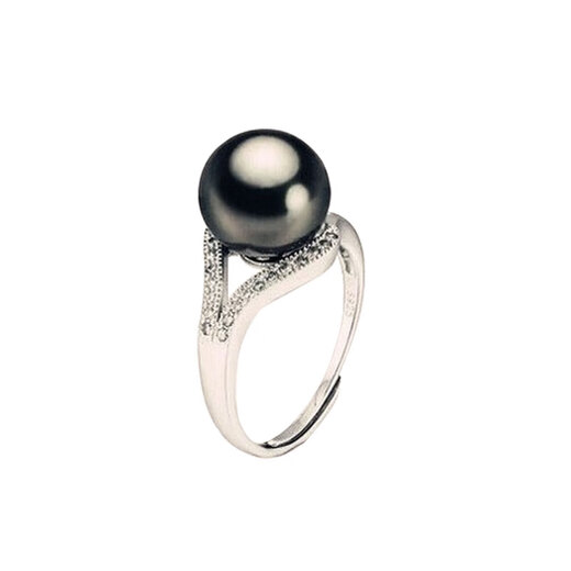 Fat Donglai's same style black pearl natural Tahitian freshwater black and white pearl powder ring 925 silver inlaid with diamond ring ring white pearl white
