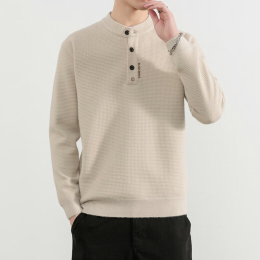 Akbevrc international brand one-piece velvet sweater men's Henry collar autumn and winter 2025 new velvet thickened flowing sweater gray XL