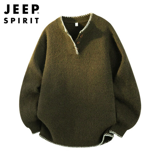 JEEP SPIRIT Jeep American style lazy style sweater men's autumn and winter Henley collar casual sweater jacket oatmeal gray XL
