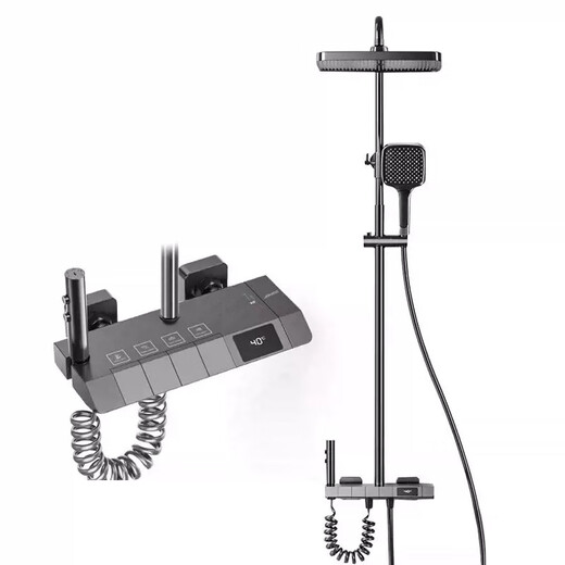 JOMOO flagship shower set household gun gray all-copper four-speed bathroom shower pressurized rain shower nozzle digital display-gun gray-constant temperature (free storage rack)