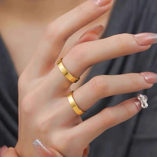 Heart ancient solid 999 pure gold-plated silver gold ring for men and women plain circle glossy fashion one word lov ring couple ring US size 5 contains gold 0.05