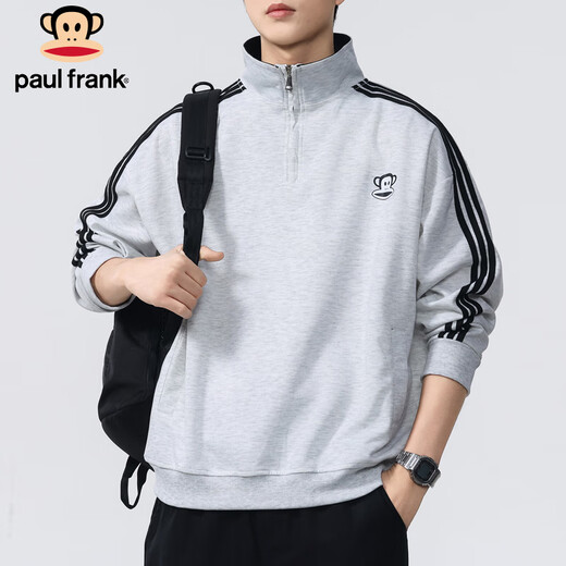 Paul Frank Sweatshirt Men's Spring and Autumn Stand Collar Jacket Men's Trendy Loose Top Men's Bottoming Shirt Men's Gray XL