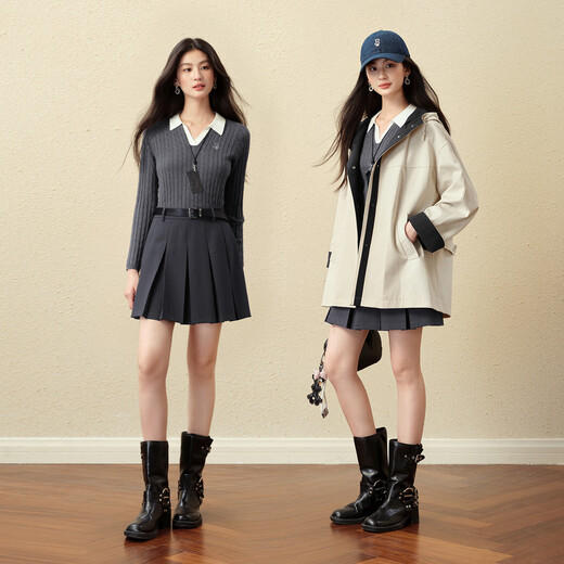 SEIFINI Classic Miu Contrast Color Hooded Windbreaker 2025 Autumn New Korean Style Loose Casual Jacket Beige M