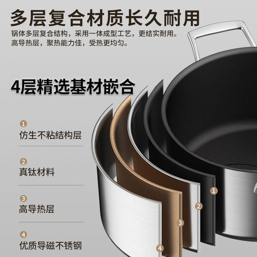 Konbach genuine titanium 0-coated 316L stainless steel double-layer steamer steamer multi-bottom large soup steamer 24cm universal gas stove