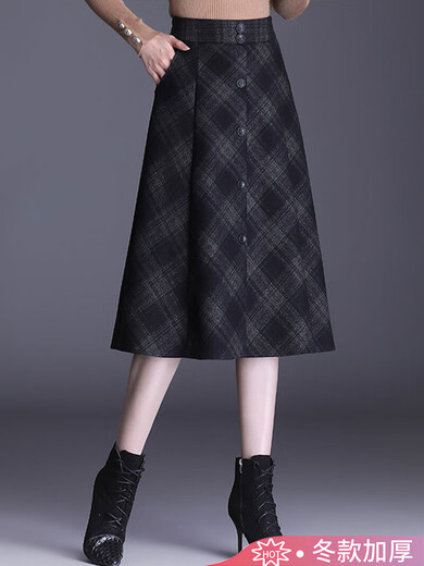 ROMON High Waist A-Line Winter Skirt Plaid Woolen Half Skirt Women's Autumn and Winter Thickened Mid-Length Umbrella Skirt 2025 New Style Plaid M Recommended 90-100Jin Jin is equal to 0.5 kg