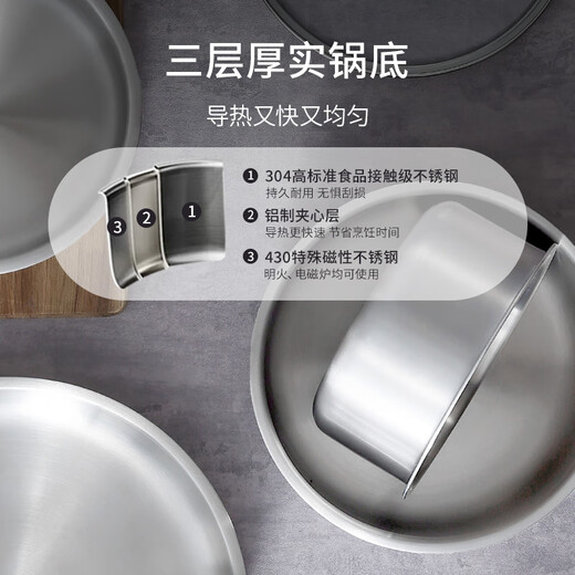 CaROTE stainless steel pot removable handle pot kitchen utensils frying and cooking pan non-stick pot uncoated kitchen pot set three-piece complete set for home use