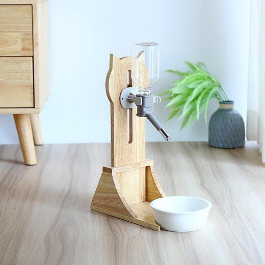 CLCEY Cat Water Dispenser Hanging Shelf Fixed Water Bottle Non-wet Mouth Automatic Rolling Ball Drinking Fountain Pet Supplies Oak Frame + Heqi Drinking Fountain + Ceramic Bowl