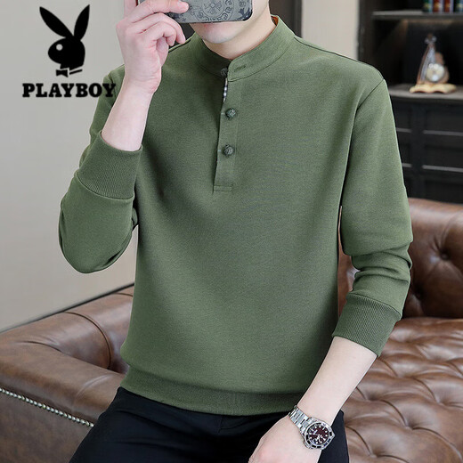 Playboy (PLAYBOY) Men's Light Luxury Chinese Style Sweater Men's Henry Collar Velvet Thickened Long-Sleeved Autumn and Winter Bottoming Shirt Black-Winter Style Velvet XL (Recommended Weight 135-155 Jin Jin is equal to 0.5 kg)