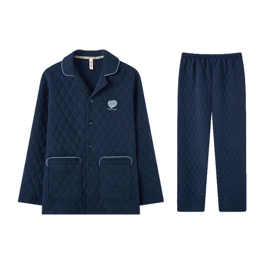 Fenton couple pajamas 7A antibacterial outer layer pure cotton 2025 autumn and winter new warm air sandwich home wear set can be worn outside Sapphire Blue - Men's L