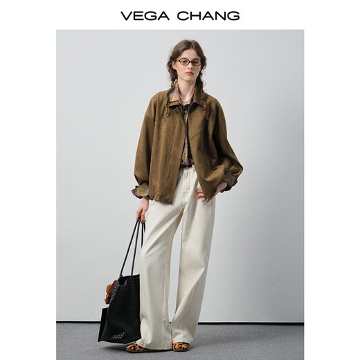 VEGA CHANG Short Jacket Women's 2026 New Spring Fashion Commuting Splicing Line Design Jacket Warm Baked Brown (Coat) S
