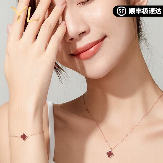 COISEE.YL light luxury 18K color gold four-leaf clover necklace women's rose gold jewelry birthday gift for girlfriend gift box 18K color gold red agate necklace