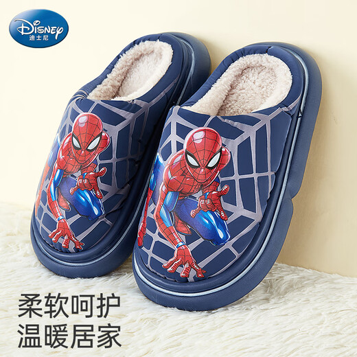 Disney Children's Cotton Slippers Boys Autumn and Winter Indoor Children's Shoes Home Spider-Man Slippers F4246A9C5 Navy Blue 32