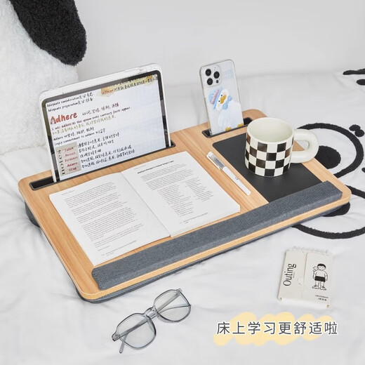 Studio, student dormitory, lazy table, bedroom bed, lap table, portable study desk, laptop table, lap table (walnut color), portable and easy to carry/lazy person’s savior/drama watching tool